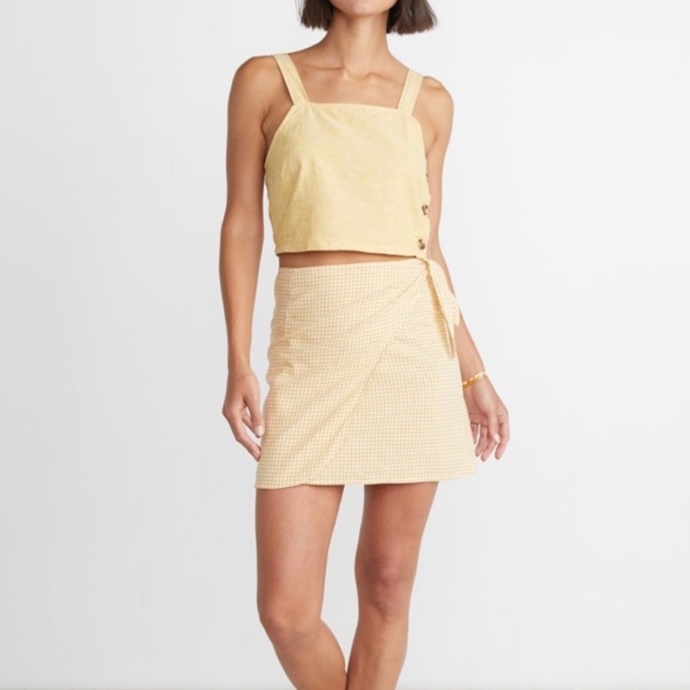 Marine Layer Monaco yellow gingham wrap skirt medium